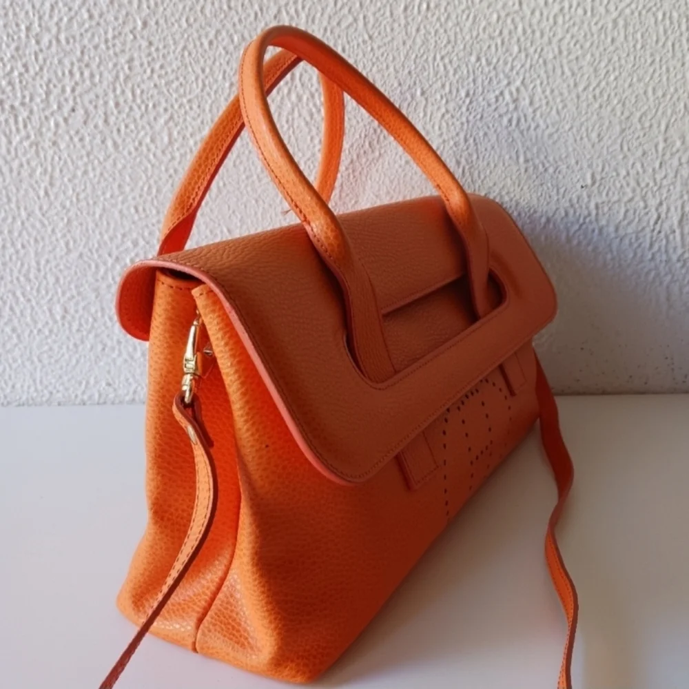 Orange Leather Satchel Handbag - Unbranded - Picture 6 of 13